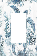 Blue Sea Turtle Coastal Coral Beach Crab Seaweed Decorative Outlet Covers 1 Gang Single Rocker Light Switch Cover Plate Wall Plates GFCI Faceplate for Kids Room Bathroom Decor
