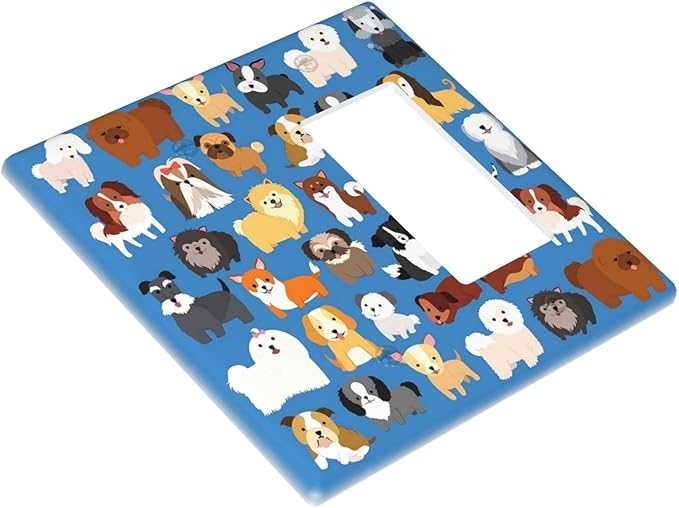 Cute Animal Dogs Puppy Decorative Outlet Cover Blank And Rocker Light Switch Plate Cover Electricity Receptacles Plates For Home Kitchen Living Bedroom 4.6 * 4.5
