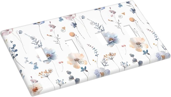 Wildflowers Plant Leaves Floral Berry Light Switch Covers Quad Toggle Electrical Faceplate 4 Gang Wall Plate Decorative Switch Plates for Bed Room Living Room Decor