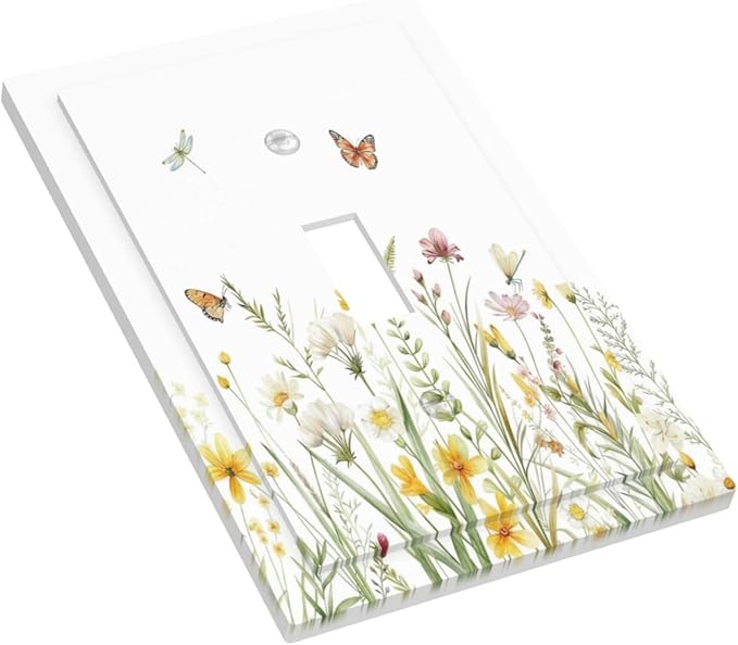 Colorful Wildflowers Dragonfly Butterfly Floral Decorative Light Switch Cover 1 Gang Single Toggle Device Electrical Faceplate Switchplates Decorator Outlet Wall Plate for Bedroom Living Room Decor