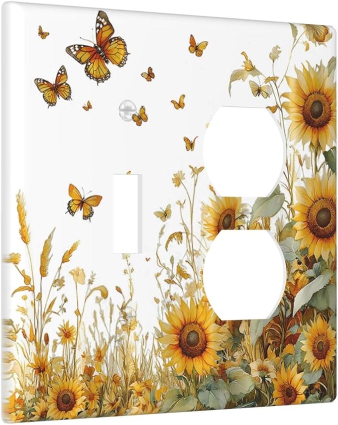Sunflower Gold Wildflowers Summer Butterfly Wallplates 1 Toggle 1 Duplex Switch Plate Electrical GFCI Faceplate Decorative Light Switch Covers for Bedroom Living Room Decor