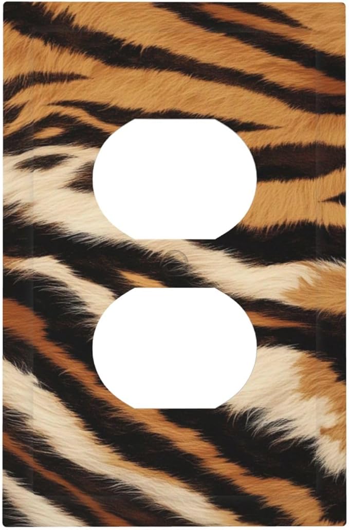 Tiger Texture Wild Animal Skin Pattern Print Outlet Covers 1 Gang Duplex Light Switch Cover Decorative Switch Plates Electrical Receptacle Faceplate Wall Plate for Kids Room Office Decor
