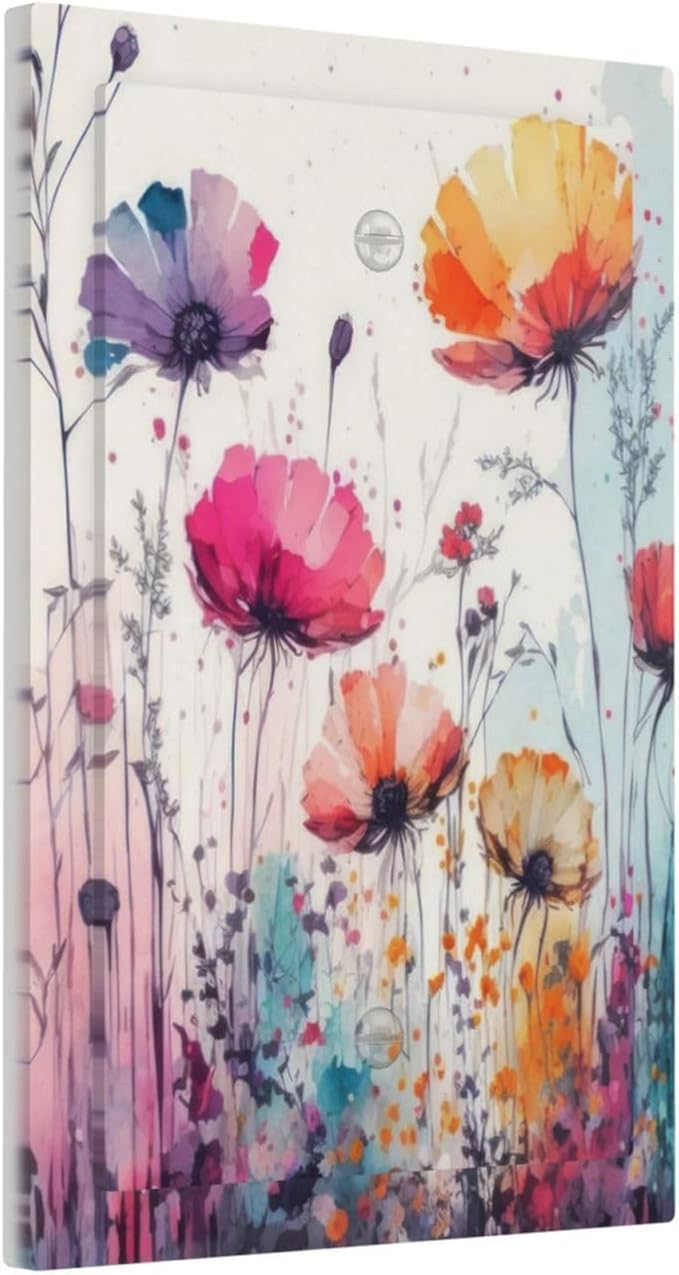 Decorative Light Switch Plate Covers Colorful Watercolor Wildflowers Elegant Painting Floral 1 Gang No Device Single Blank Outlet Covers Wall Plate Light Switch Cover Plate for Home Decor