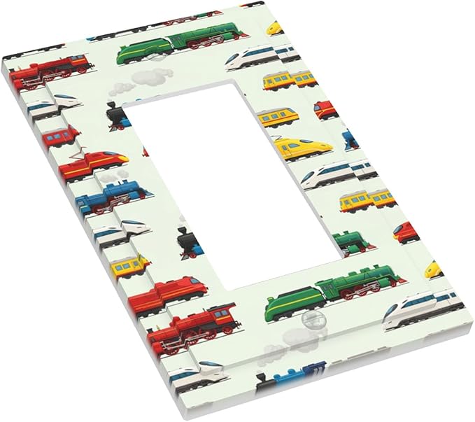 Vintage & Modern Trains Single Rocker Switch Cover - 1-Gang Standard US Size Colorful Locomotive Light Switch Covers, Retro Steam & High-Speed for Boys Room
