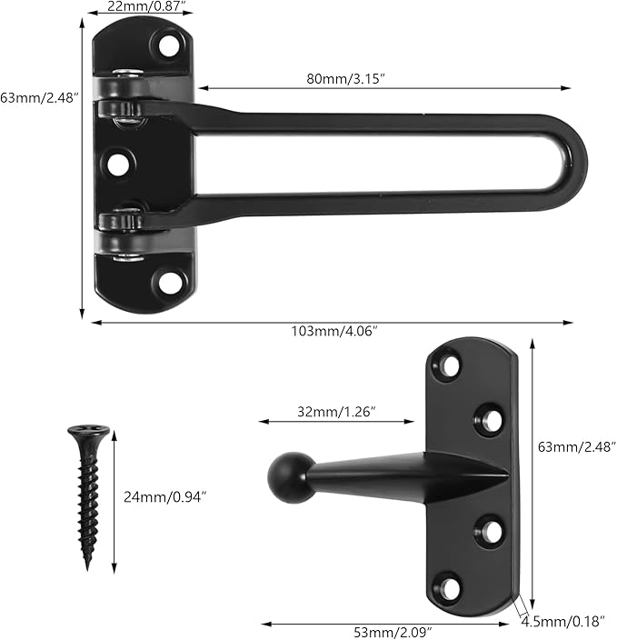 Topbuti Home Security Door Lock, 2 Pack Latch Guard Clasp Front Door Locks for Kids, Home Reinforcement Lock for Swing-in Doors, Hotel Door Latches, Thicken Solid Aluminium Alloy (Black)