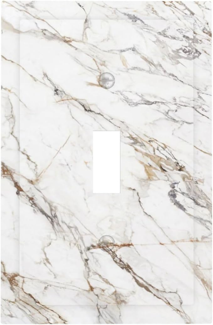 Light Switch Cover Plate White Brown Marble Abstract Modern Luxury 1 Gang Single Toggle Decorative Switch Plates Wall Plates Electrical Faceplate Socket Covers for Bathroom Kitchen Decor
