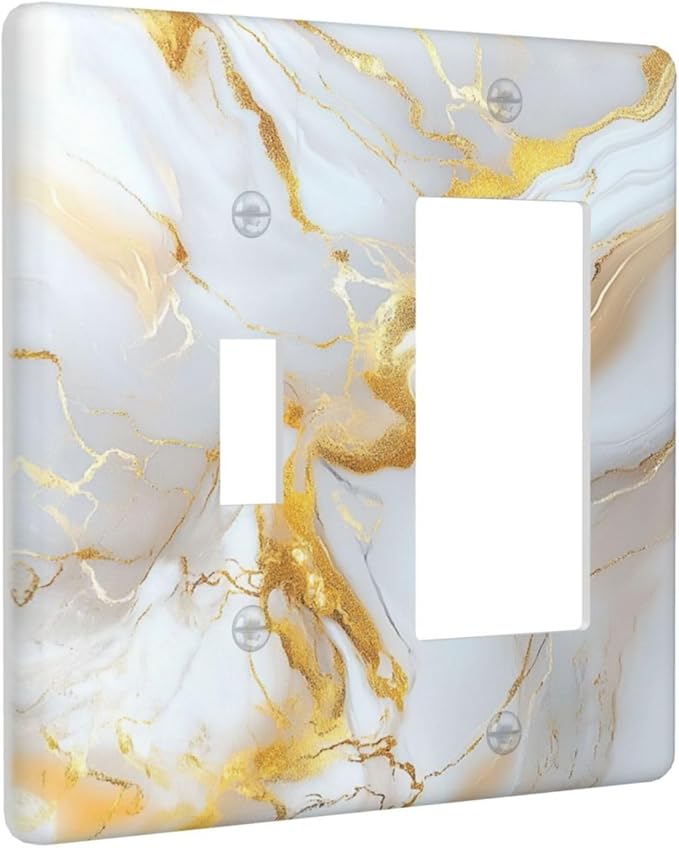 Decorative Toggle Switch Cover Plate Abstract Gold Marble Design with White & Gold 2-Gang 1-Gang Standard Wall Plate Light Switch Cover for Modern Luxurious Decor