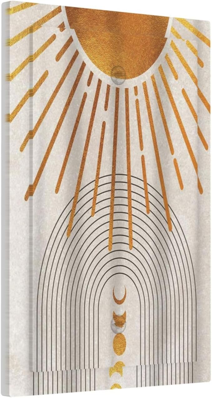 Mid Century Gold Sun Abstract Arch Boho Moon 1 Gang Light Switch Covers No Device Wall Plate Decorative Unique Blank Switchplate Electrical Faceplate for Kitchen Bathroom Bedroom Home Decor