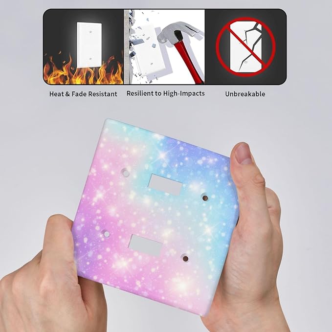 Pink Blue Galaxy Double Light Switch Cover Plates Decorative 2 Gang Wall Plate Double Toggle Lightswitch Cover