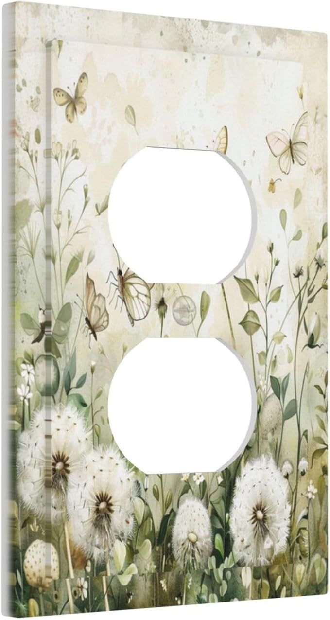 Decorative Outlet Covers Watercolor Butterflies Dandelions Wildflowers 1 Gang Duplex Light Switch Cover Plate Electrical Switch plates Wall Plates Receptacle Covers for Bathroom Bedroom Decor