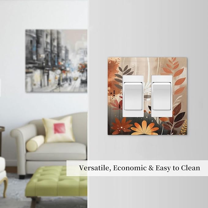 Boho Minimalist Vintage Wildflowers Plant Floral Art Watercolor Decorative Outlet Covers 2 Gang Double Gfci Rocker Electrical Wall Panels Light Switch Cover Plate for Bedroom Living Room