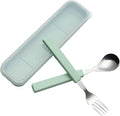 VANRA 2-Piece Children Flatware Set 18/10 Stainless Steel Child Tableware Set Silver Cutlery Set Silverware Dinner Utensils Spoon Fork Set with Travel Case for Kids (Chrome Finished) (Green)