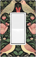 Vintage Bird Floral 1-Gang Rocker Wall Plate, Green Bird Flower Switch Plate for Living Room, Kitchen, Sunroom & Bedroom