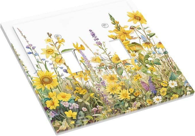 Wildflowers Sunflower Lavender Daisy Floral Decorative Switch Plates 2 Gang Double Toggle Outlet Light Switch Cover Wall Plate Electrical Faceplate for Bedroom Living Room Decor