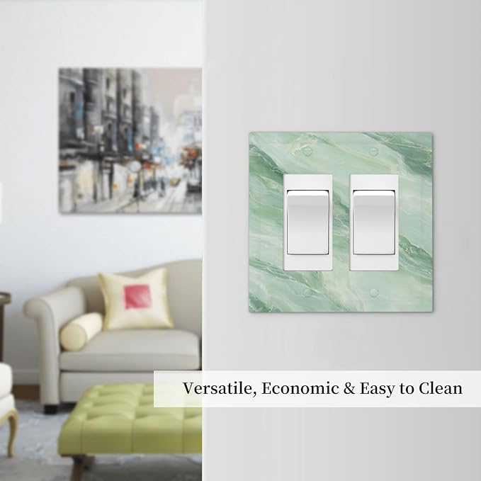 Decorative Outlet Covers Green Marble Pattern 2 Gang Double Rocker Light Switch Cover Plate Electrical Switch Plate Cover Decorate GFCI Wall Plate for Home Bedroom Decor