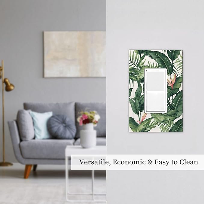 Tropical Leaf Jungle Botanical Palm Tree Greenery Floral Decorative Outlet Covers 1 Gang Single Rocker Light Switch Cover Plate Wall Plates GFCI Faceplate for Bedroom Living Room Decor