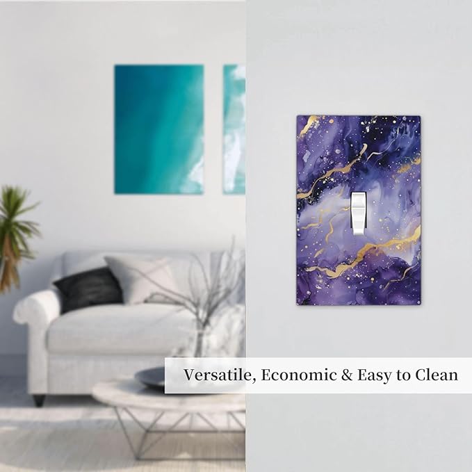 Decorative Light Switch Plate Covers Modernity Abstract Purple Golden Marble 1 Gang Wall Plate Single Toggle Switch Cover Plate Jumbo Electrical Switchplate Receptacle Faceplate