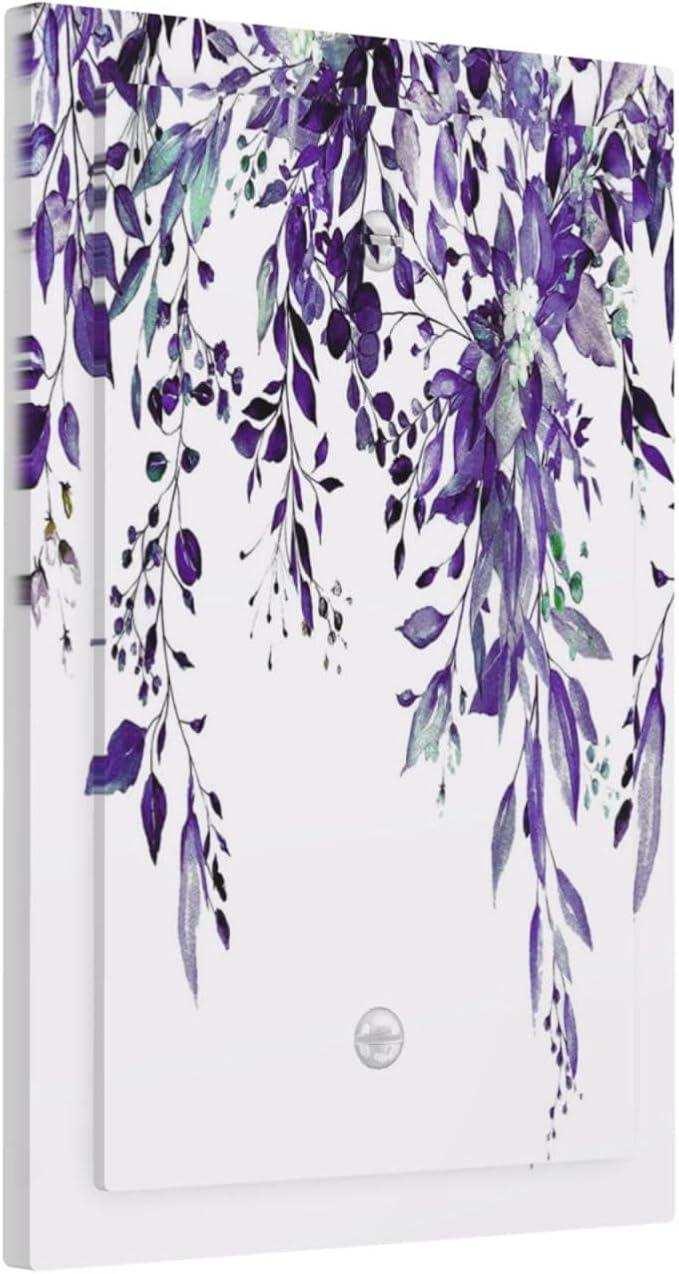 Purple Eucalyptus Boho Olive Leaves Decorative 1 Gang Switch Plate Cover, 5" x 3", UV Cured Finish