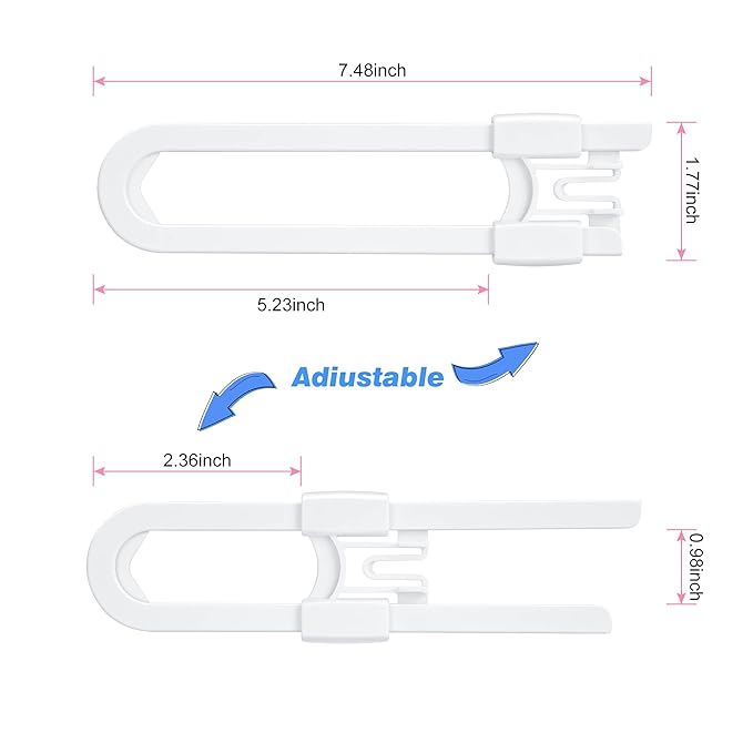 Vmaisi 8 Pack Baby Sliding Cabinet Locks - Adjustable U Shaped Child Safety Locks for Cabinets with Handles or Knobs, Childproof Latches for Kitchen Bathroom Storage Cupboards 8 Pack