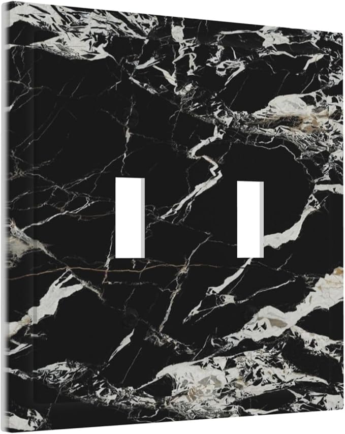 Black Marble Patterns Low Key Luxurious Decorative Switch Plates 2 Gang Double Toggle Outlet Light Switch Cover Wall Plate Electrical Faceplate for Bathroom Kitchen Decor