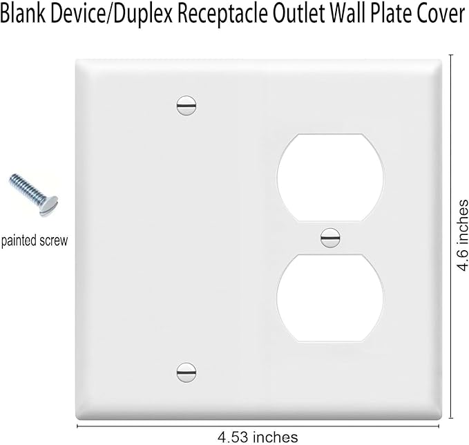 Duplex Receptacle Outlet/Blank Device Wall Plates 2-Gang Switch Electrical Cover Plate Unbreakable Thermoplastic Faceplate for Light Receptacle Outlet Switch, White (10 Pack)