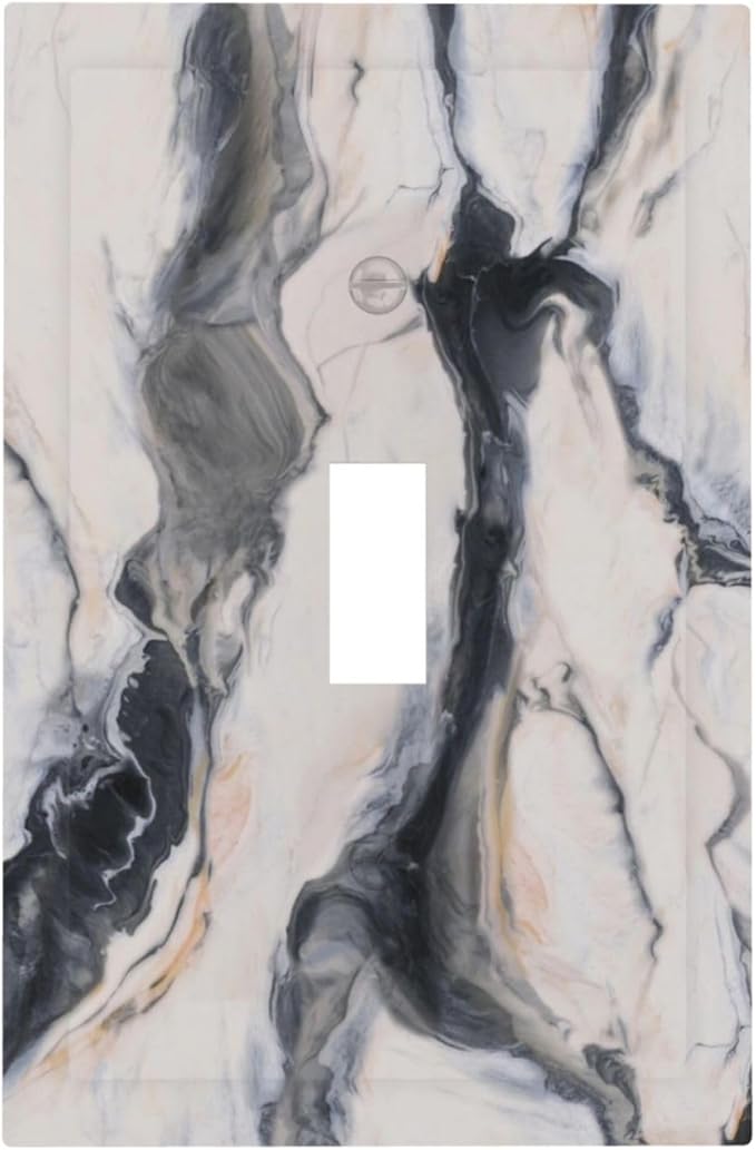 Abstract Marble Textured Modern Luxury Print Decorative Light Switch Cover 1 Gang Single Toggle Device Electrical Faceplate Switchplates Decorator Outlet Wall Plate for Bathroom Kitchen Decor