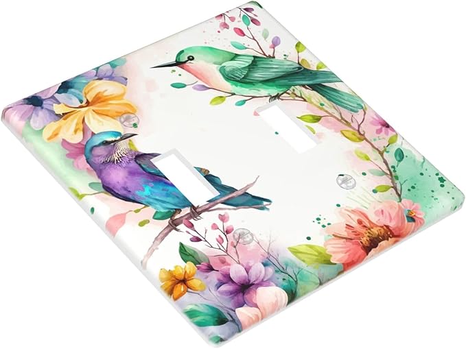 Bird Floral Flower Double Light Switch Cover Plates Decorative 2 Gang Wall Plate Double Toggle Lightswitch Cover