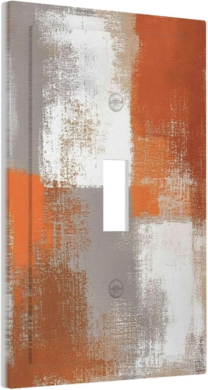 Orange Grey Abstract Art Oil Painting Decorative Light Switch Cover 1 Gang Single Toggle Device Electrical Faceplate Switchplates Decorator Outlet Wall Plate For Home Farmhouse Decor