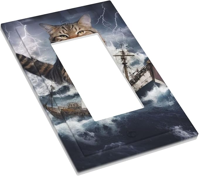 Decorative Outlet Covers Funny Cat Sea Ship Ocean Billow Wave Novelty 1 Gang Single Decora GFCI Device Light Switch Covers Plate 1 Rocker Wall Plate Jumbo Switch Cover Plate