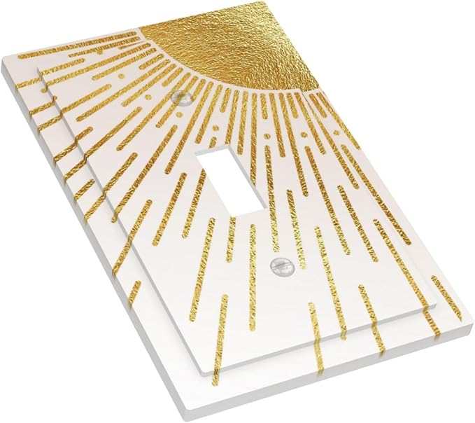 Mid Century Boho Gold Sun Abstract Sunrise Decorative Light Switch Cover 1 Gang Single Toggle Device Electrical Faceplate Switchplates Decorator Outlet Wall Plate for Kids Room Home Decor