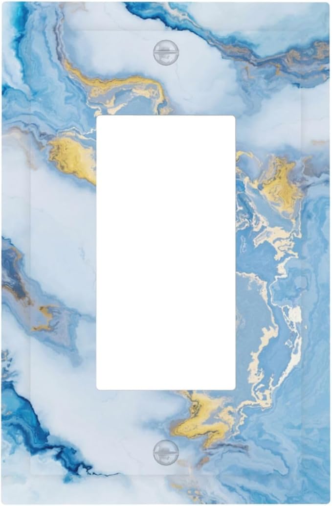 Beautiful Marble Texture Blue Gold Fluid Abstract Print Decorative Outlet Covers 1 Gang Single Rocker Light Switch Cover Plate Wall Plates GFCI Faceplate for Bedroom Bathroom Decor