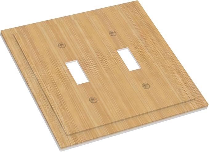 Rustic Woodgrain Double Toggle Switch Cover - 2-Gang Standard US Size Minimalist Farmhouse Wooden Light Switch Covers Decorative Wall Plate for Home Decor