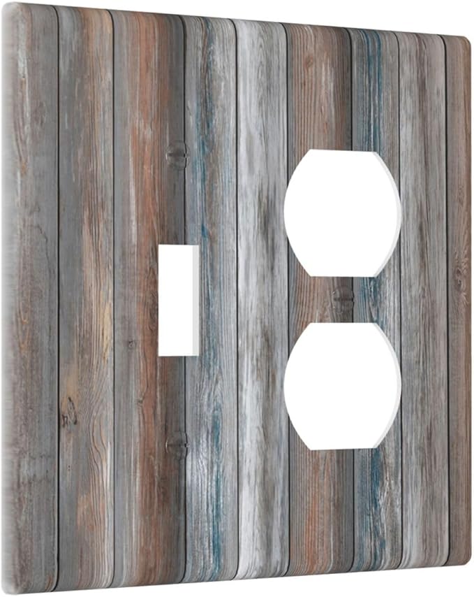 Decorative Outlet Covers Vintage Blue Grey Brown Wood Plank 2 Gang Wall Plate Single Toggle Duplex Light Switch Cover Switch Plate Covers Faceplate for Farmhouse Bedroom Decor