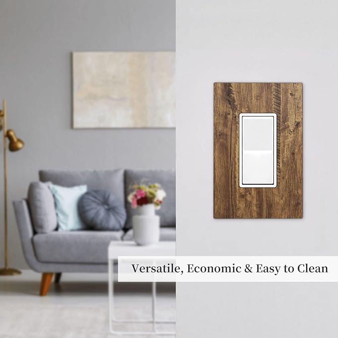 Rustic Brown Wood Distressed Wood Print Decorative Outlet Covers 1 Gang Single Rocker Light Switch Cover Plate Wall Plates GFCI Faceplate for Farmhouse Home Decor