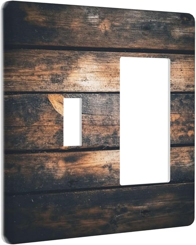 Outlet Covers Brown Vintage Wooden Board Rustic Wood 1 Toggle 1 Rocker Combination Decorative Wall Plate Electrical Switch Plates Light Switch Cover Plate For Farmhouse Cabin Decor
