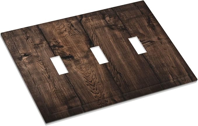 Rustic Brown Wood Plank Vintage Wooden Texture Print Decorative Switch Plates 3 Gang Wall Plate Triple Toggle Light Switch Cover Faceplate Electrical Wall Panels for Farmhouse Home Decor