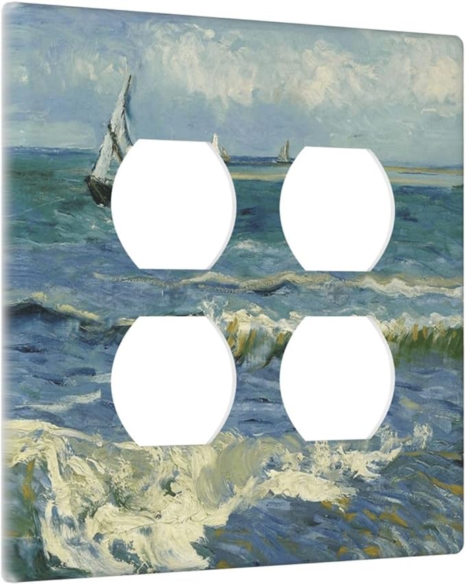 Nautical Ocean Waves Sailboat Painting Blue Sky Outlet Covers 2 Gang Double Duplex Decorative Light Switch Covers Electrical Wallplates Socket Faceplate for Bathroom Bedroom Decor