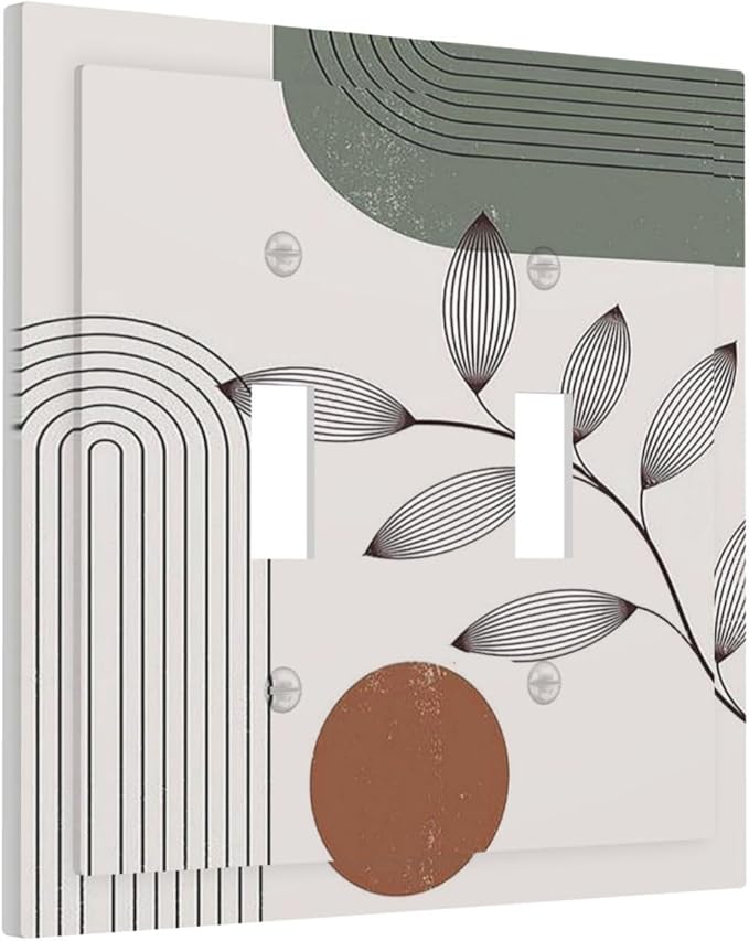 Decorative Switch Plates Sage Green Boho Nature Art Minimalist Geometric Plant 2 Gang Double Toggle Outlet Light Switch Cover Wall Plate Electrical Faceplate for Bedroom living Room Decor