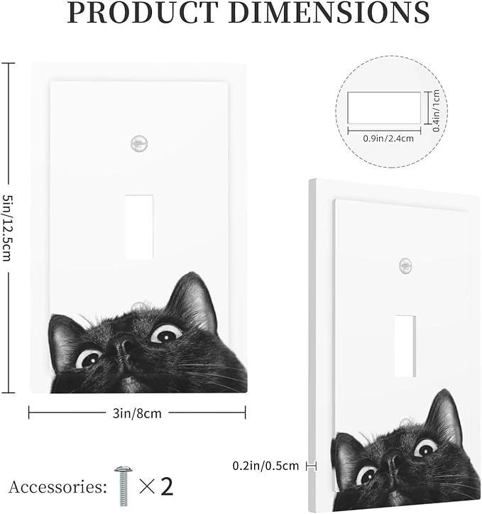 Peeping Black Cat Cute Animals Decorative Light Switch Cover 1 Gang Single Toggle Device Electrical Faceplate Switchplates Decorator Outlet Wall Plate for Kids Room Home Decor