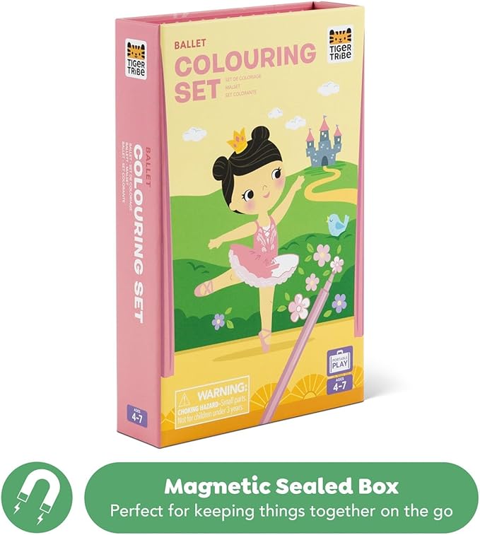 Schylling Tiger Tribe Ballet Coloring Set - Travel Take Along Art Kit - All Supplies Included - Easy Storage - Ages 3+ - 14014, Small