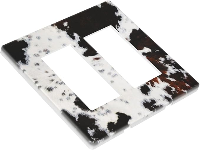 Brown Black and White Cheetah Farm Cattle Cow Skin Fur Print 2 Gang Double Rocker/Decorator Gfci Outlet Light Switch Wall Plate Cover Decorative Electrical Face Plate for Dimmer, USB Outlet Scewless