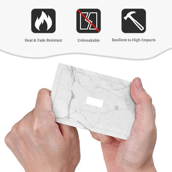 Decorative Light Switch Cover White Grey Abstract Modern Marble 1 Gang Single Toggle Device Electrical Faceplate Switchplates Decorator Outlet Wall Plate for Bathroom Kitchen Decor