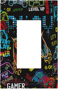 Gamer Video Game Themed Cool Controller Print Decorative Outlet Covers 1 Gang Single Rocker Light Switch Cover Plate Wall Plates GFCI Faceplate for Kids Room Office Decor