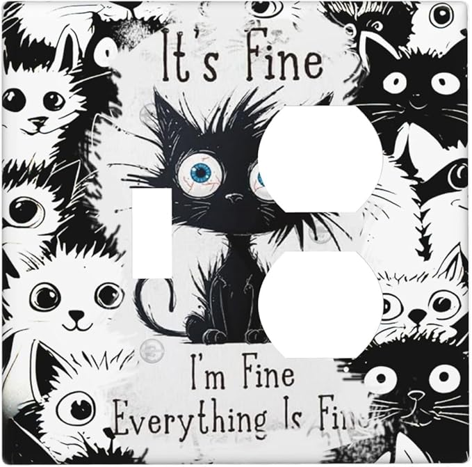 Funny Black Cat Inspirational Quotes Patterns Wallplates 1 Toggle 1 Duplex Switch Plate Electrical GFCI Faceplate Decorative Light Switch Covers for Kids Room Nursery Decor