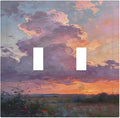 Abstract Sunset Dusk Natural Scenery Wild Flowers Decorative Switch Plates 2 Gang Double Toggle Outlet Light Switch Cover Wall Plate Electrical Faceplate for Farmhouse Bedroom Decor