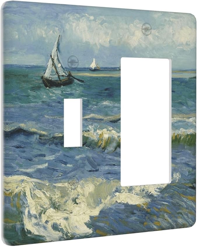 Nautical Ocean Waves Sailboat Painting Blue Sky Outlet Covers 1 Toggle 1 Rocker Combination Decorative Wall Plate Electrical Switch Plates Light Switch Cover Plate for Bathroom Bedroom Decor