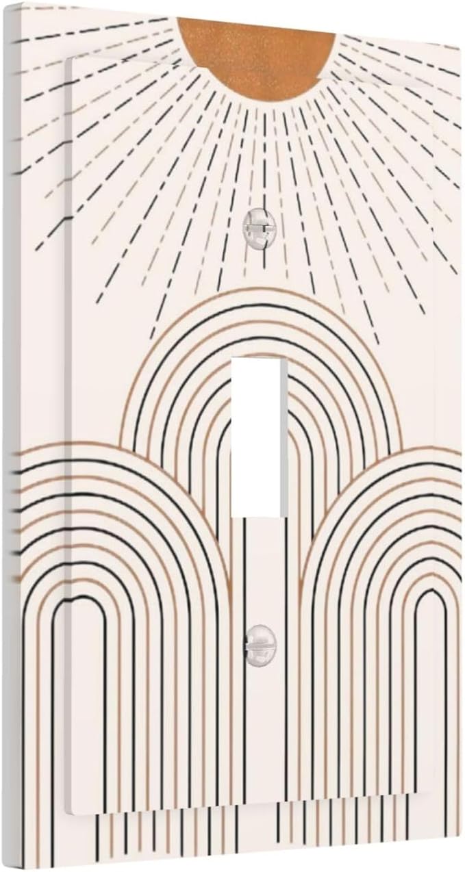 Decorative Light Switch Plate Covers Mid Century Gold Sun Minimalist Arch Line Castle 1 Gang Wall Plate Single Toggle Switch Cover Plate Jumbo Electrical Switchplate Receptacle