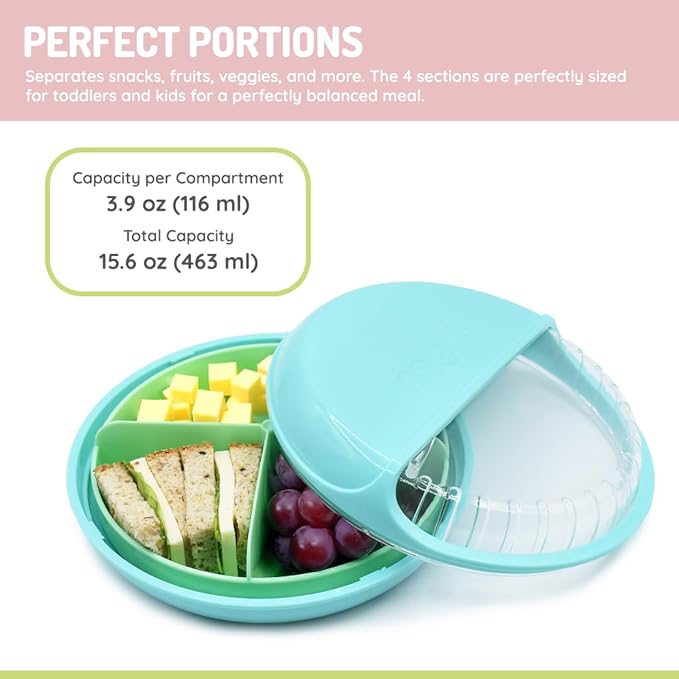 melii Bento Spin Lunch & Snack Container, Food Storage for Kids, BPA-Free, Dishwasher Safe – 4 Compartments, Blue