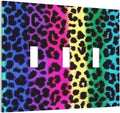Hot Pink Leopard Print 3 Gang Triple Toggle Light Switch Wall Plate Cover Decorative Electrical Faceplate For Rainbow Colorful Leopard Girls Boys Home Bedroom Decorate Large Size 6.7" x 4.8