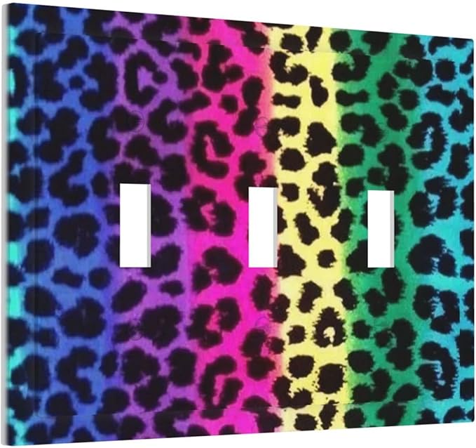 Hot Pink Leopard Print 3 Gang Triple Toggle Light Switch Wall Plate Cover Decorative Electrical Faceplate For Rainbow Colorful Leopard Girls Boys Home Bedroom Decorate Large Size 6.7" x 4.8